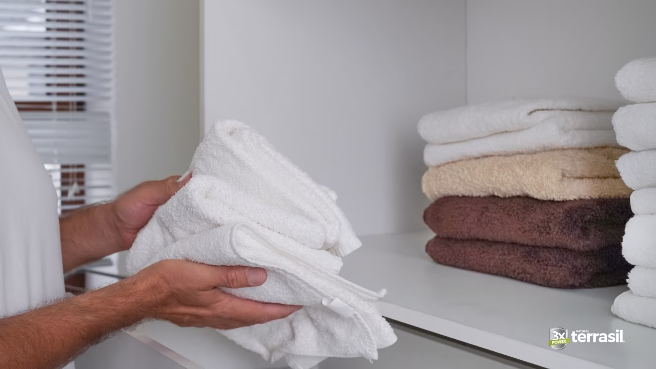 Putting clean towels away folded